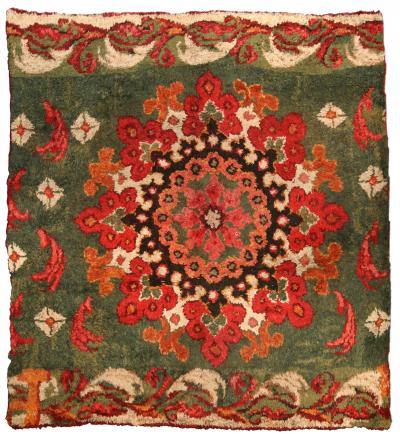 Authentic 19th Century French Green Red fragment Rug