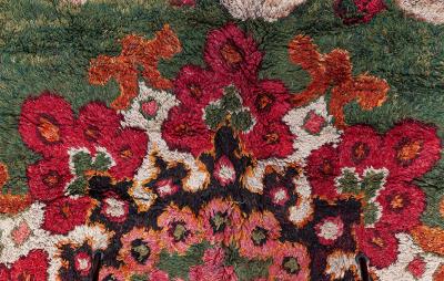 Authentic 19th Century French Green Red fragment Rug