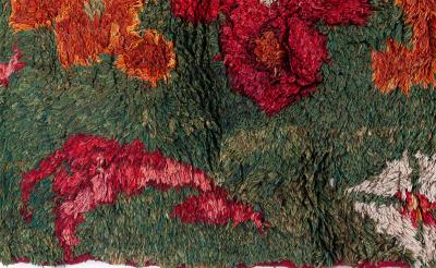 Authentic 19th Century French Green Red fragment Rug
