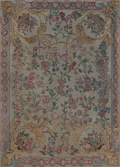 Authentic 19th Century French Savonnerie Botanic Fragment Rug