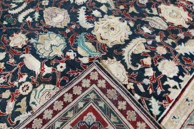 Authentic 19th Century Indian Agra Floral Green Red Handmade Wool Carpet