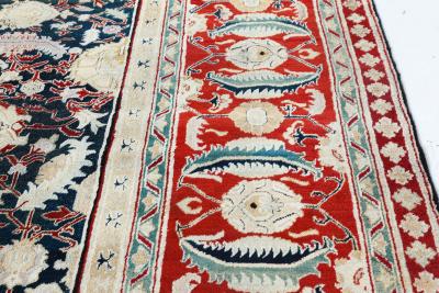 Authentic 19th Century Indian Agra Floral Green Red Handmade Wool Carpet