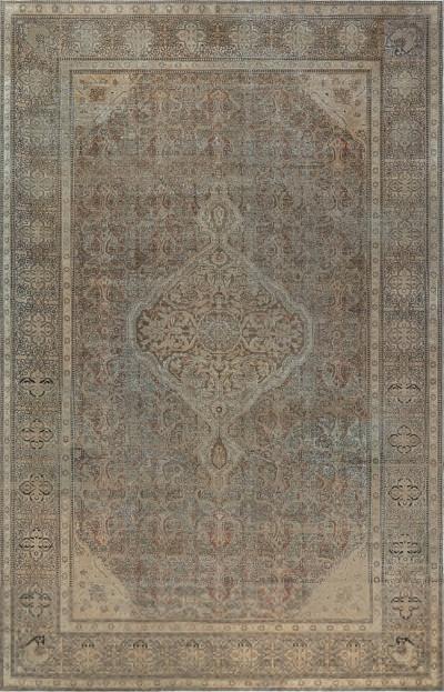 Authentic 19th Century Indian Amritsar Beige Brown Handmade Wool Rug