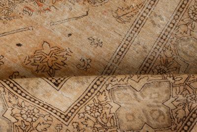 Authentic 19th Century Indian Amritsar Beige Brown Handmade Wool Rug