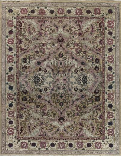 Authentic 19th Century Indian Amritsar Floral Design Pink Blue Green Wool Rug