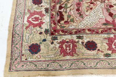 Authentic 19th Century Indian Amritsar Floral Design Pink Blue Green Wool Rug