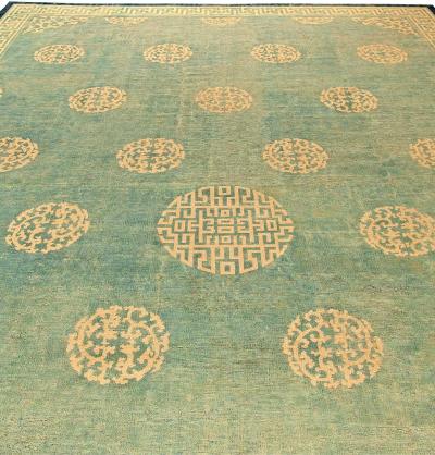 Authentic 19th Century Large Chinese Green Handwoven Wool Rug Size Adjusted 
