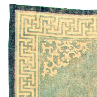 Authentic 19th Century Large Chinese Green Handwoven Wool Rug Size Adjusted 