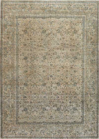 Authentic 19th Century Persian Kirman Beige Handmade Wool Carpet