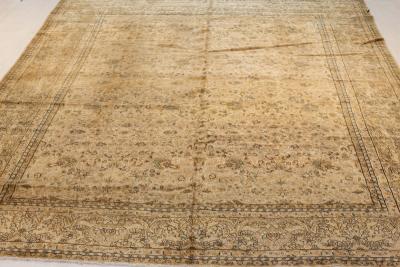 Authentic 19th Century Persian Kirman Beige Handmade Wool Carpet
