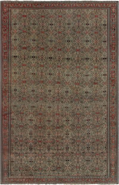 Authentic 19th Century Persian Senneh Botanic Blue Red Beige Handmade Wool Rug