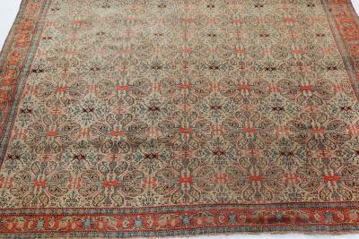 Authentic 19th Century Persian Senneh Botanic Blue Red Beige Handmade Wool Rug