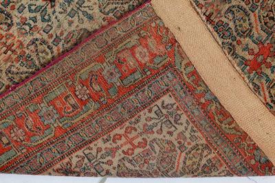 Authentic 19th Century Persian Senneh Botanic Blue Red Beige Handmade Wool Rug