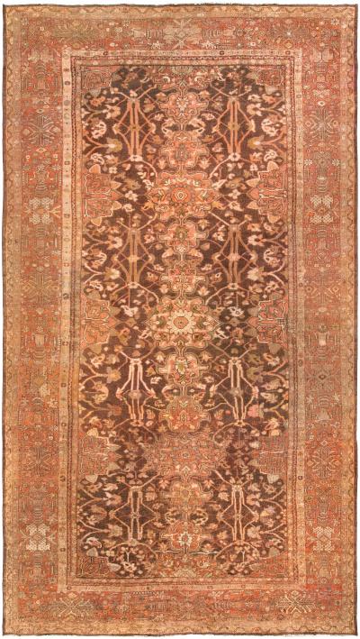 Authentic 19th Century Persian Sultanabad Brown Handmade Wool Rug