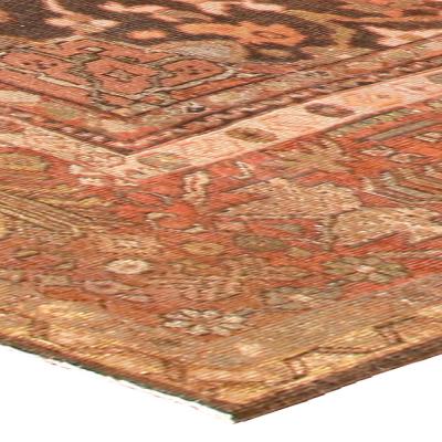Authentic 19th Century Persian Sultanabad Brown Handmade Wool Rug
