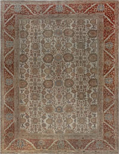 Authentic 19th Century Persian Sultanabad Red Handmade Wool Rug