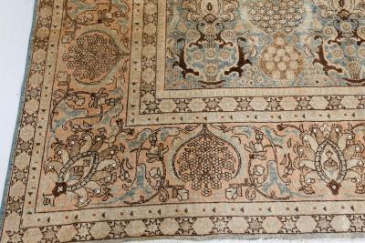 Authentic 19th Century Persian Tabriz Beige Blue Brown Wool Carpet