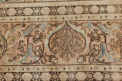 Authentic 19th Century Persian Tabriz Beige Blue Brown Wool Carpet