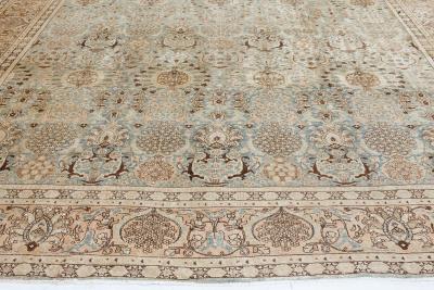 Authentic 19th Century Persian Tabriz Beige Blue Brown Wool Carpet
