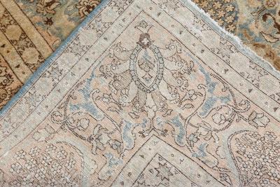 Authentic 19th Century Persian Tabriz Beige Blue Brown Wool Carpet