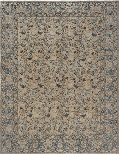 Authentic 19th Century Persian Tabriz Beige Blue Handmade Wool Carpet