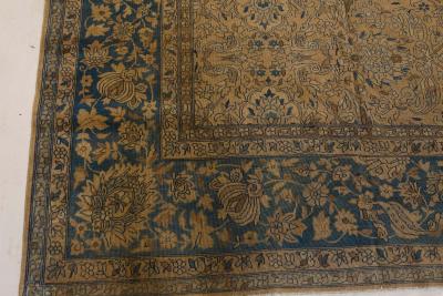 Authentic 19th Century Persian Tabriz Beige Brown Blue Handmade Wool Carpet