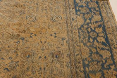 Authentic 19th Century Persian Tabriz Beige Brown Blue Handmade Wool Carpet