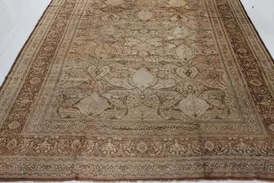 Authentic 19th Century Persian Tabriz Botanic Beige Brown Carpet