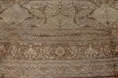 Authentic 19th Century Persian Tabriz Botanic Beige Brown Carpet