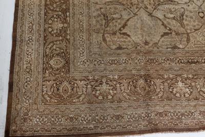 Authentic 19th Century Persian Tabriz Botanic Beige Brown Carpet