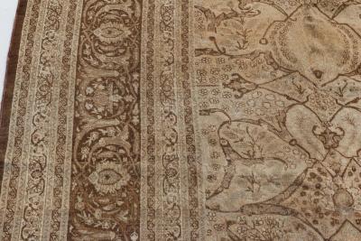 Authentic 19th Century Persian Tabriz Botanic Beige Brown Carpet