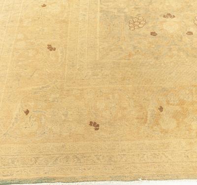 Authentic 19th Century Persian Tabriz Botanic Brown Hand Knotted Wool Rug