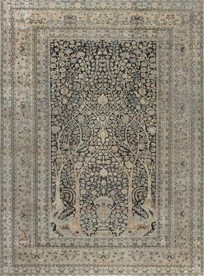 Authentic 19th Century Persian Tabriz Botanic Handwoven Wool Rug