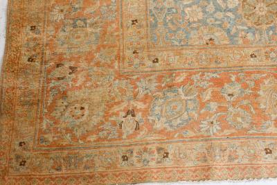 Authentic 19th Century Persian Tabriz Botanic Orange Grey Blue Handmade Carpet