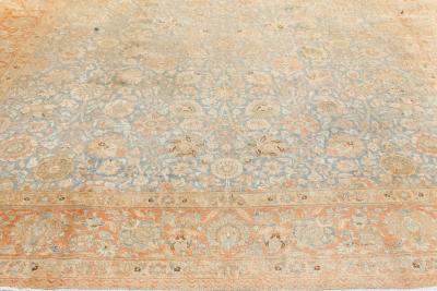 Authentic 19th Century Persian Tabriz Botanic Orange Grey Blue Handmade Carpet