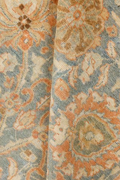 Authentic 19th Century Persian Tabriz Botanic Orange Grey Blue Handmade Carpet