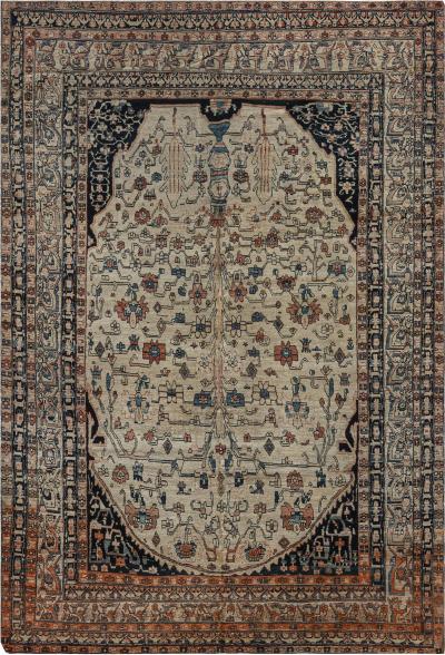 Authentic 19th Century Persian Tabriz Floral Handwoven Wool Rug