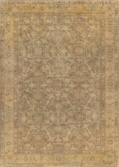 Authentic 19th Century Persian Tabriz Green Brown Botanic Carpet