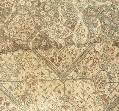 Authentic 19th Century Persian Tabriz Green Brown Botanic Carpet