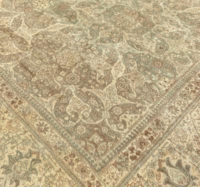 Authentic 19th Century Persian Tabriz Green Brown Botanic Carpet