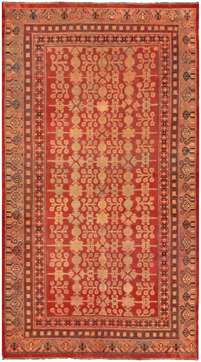 Authentic 19th Century Red Silk Samarkand Khotan Rug