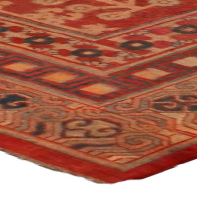Authentic 19th Century Red Silk Samarkand Khotan Rug