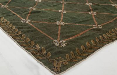 Authentic 19th Century Savonnerie Green Wool Carpet