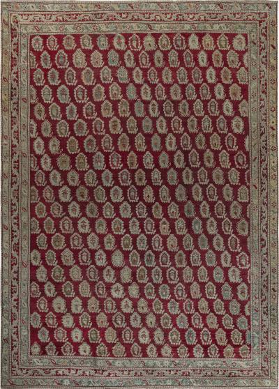 Authentic 19th Century Turkish Oushak Red Handwoven Wool Carpet