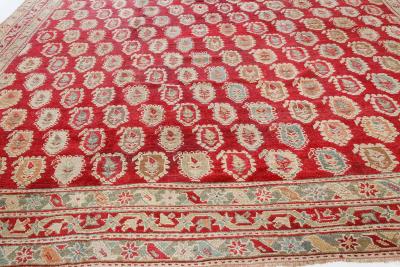 Authentic 19th Century Turkish Oushak Red Handwoven Wool Carpet