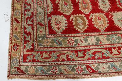 Authentic 19th Century Turkish Oushak Red Handwoven Wool Carpet
