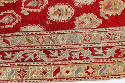 Authentic 19th Century Turkish Oushak Red Handwoven Wool Carpet