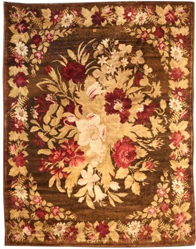 Authentic 19th Century Ukrainian Floral Brown Handwoven Wool Rug