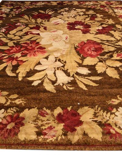 Authentic 19th Century Ukrainian Floral Brown Handwoven Wool Rug