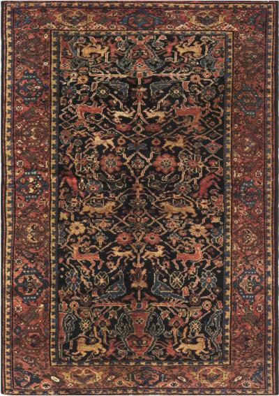 Authentic Antique Persian Feraghan Animal Botanic Handmade Wool Rug
